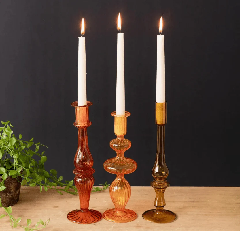 Fall Glass Candlestick Set