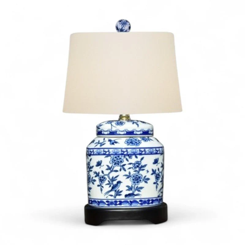 Blue & White Porcelain Oval Jar Lamp – 16”