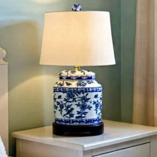 Blue & White Porcelain Oval Jar Lamp – 16” - Image 2