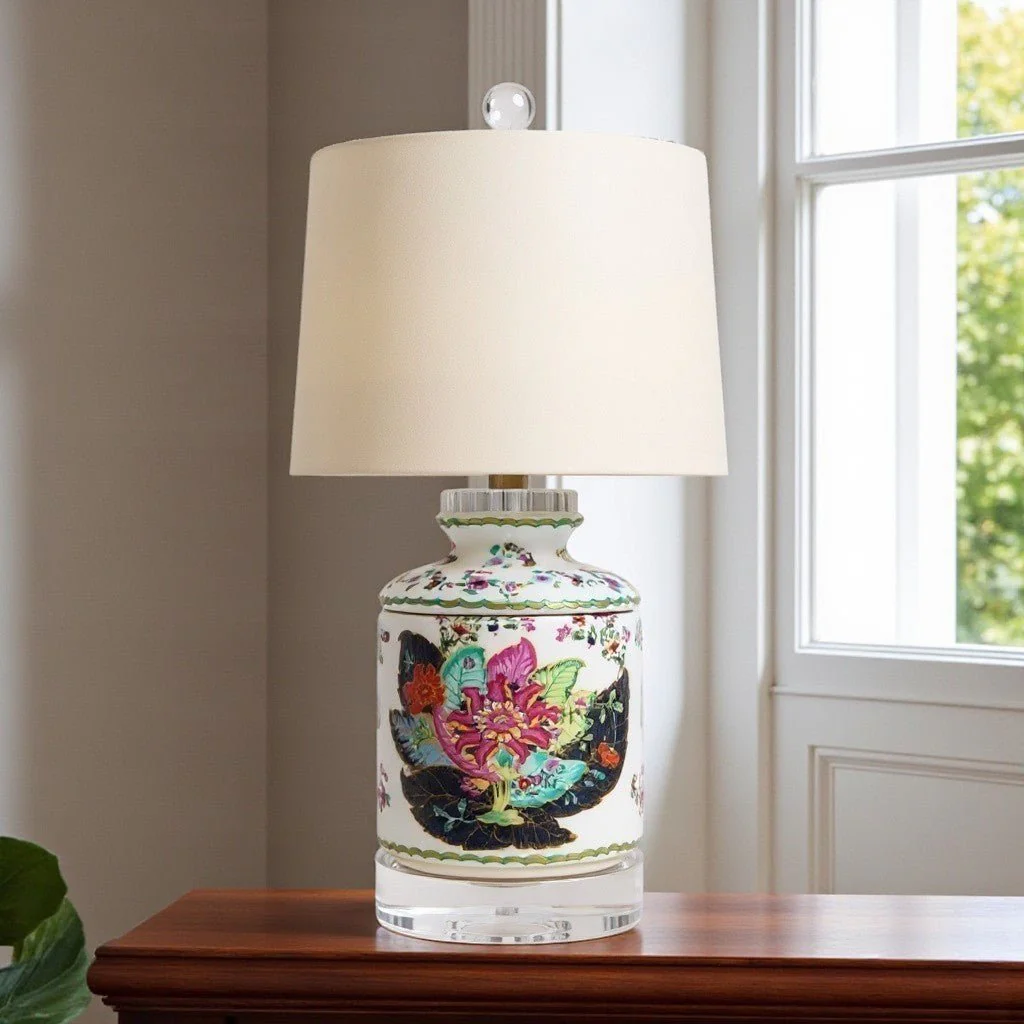 Porcelain Tobacco Leaf Lamp- Clear Base - Image 2