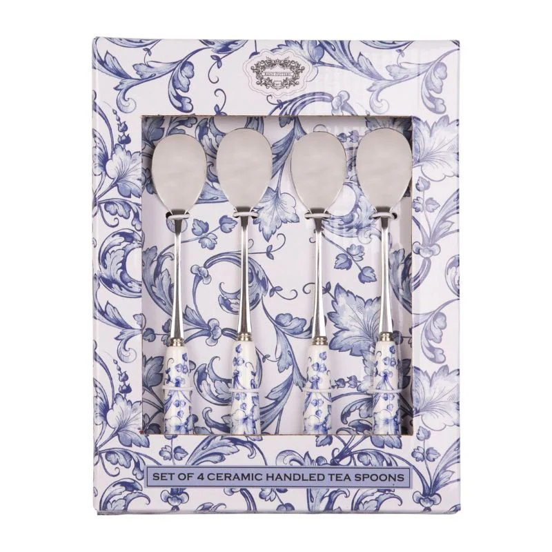 Blue and White Scroll Pattern Tea Spoons – Set of 4