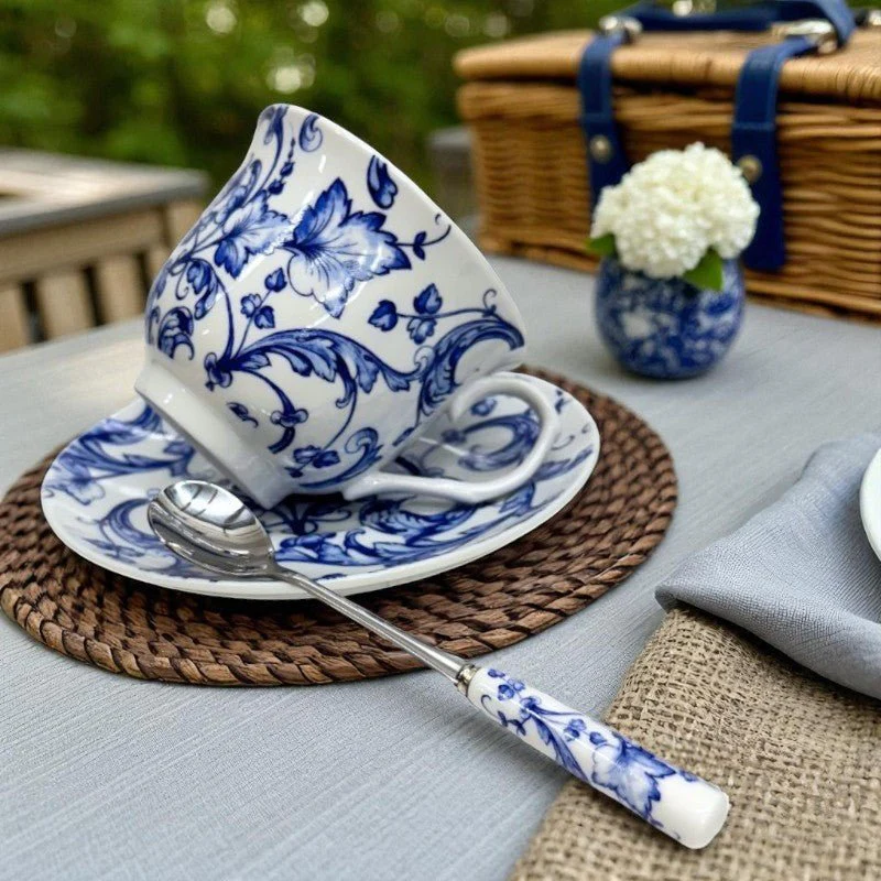 Blue and White Scroll Pattern Tea Spoons – Set of 4 - Image 2
