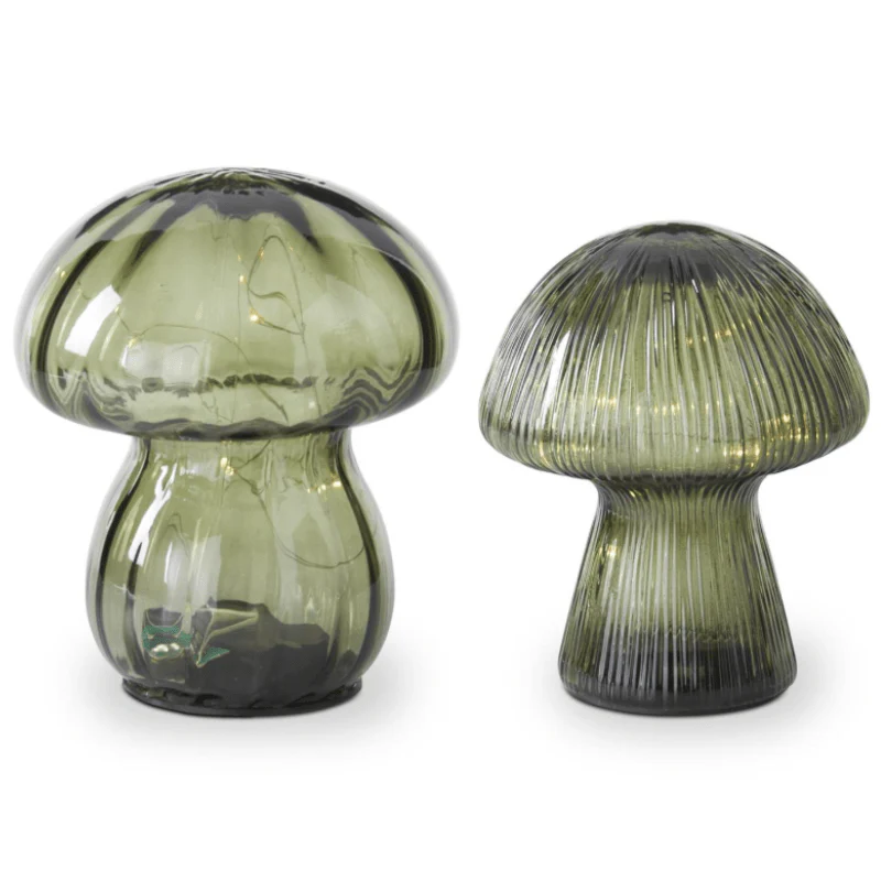 Green Glass LED Mushrooms – Set of 2 - Image 2