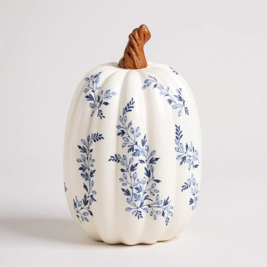Blue & White Floral Ceramic Pumpkin- Assorted Sizes