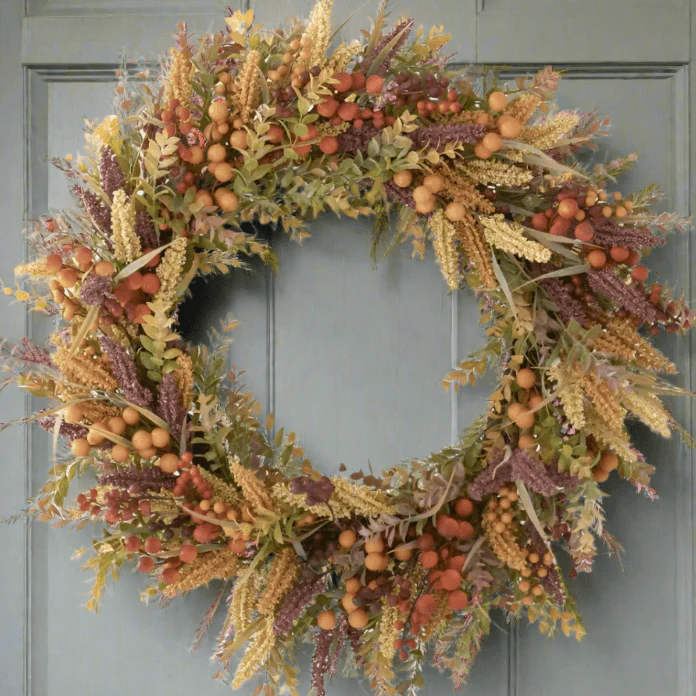 Burgundy & Cream Seed Berry Fall Wreath - Image 2