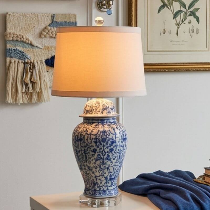 Lamp B/W Porcelain Jar style Crystal Base