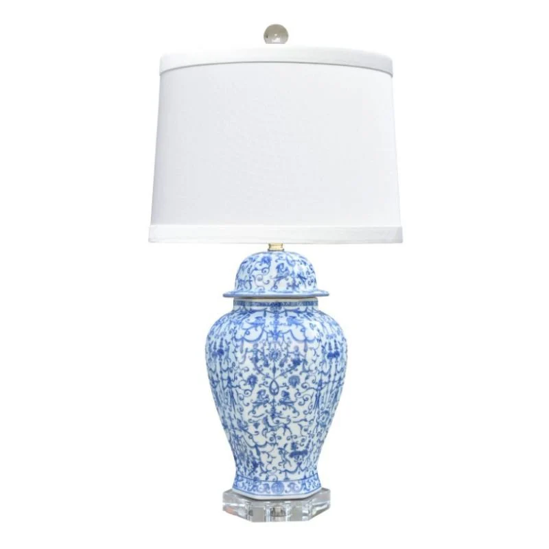 Lamp B/W Porcelain Jar style Crystal Base - Image 2