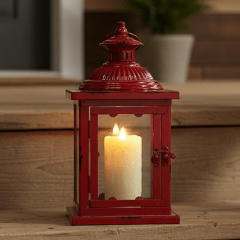 Rustic Red Lantern – 13" Tall