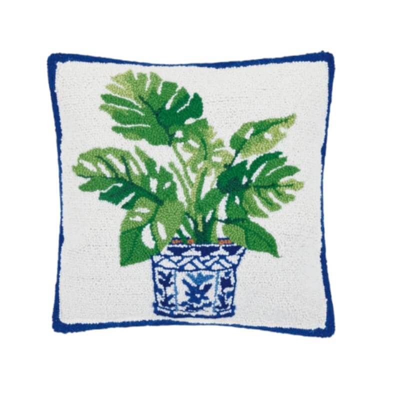 Blue Chinoiserie Monstera Plant Hook Pillow
