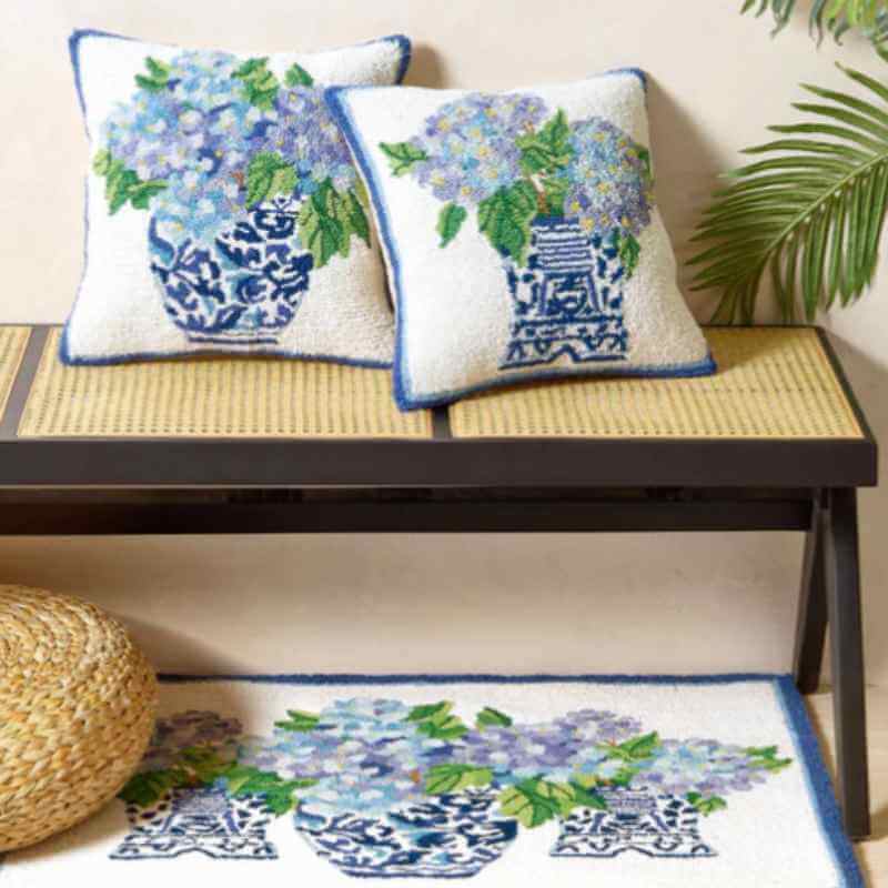 Hooked Hydrangea in Chinoiserie Pillow - Image 2
