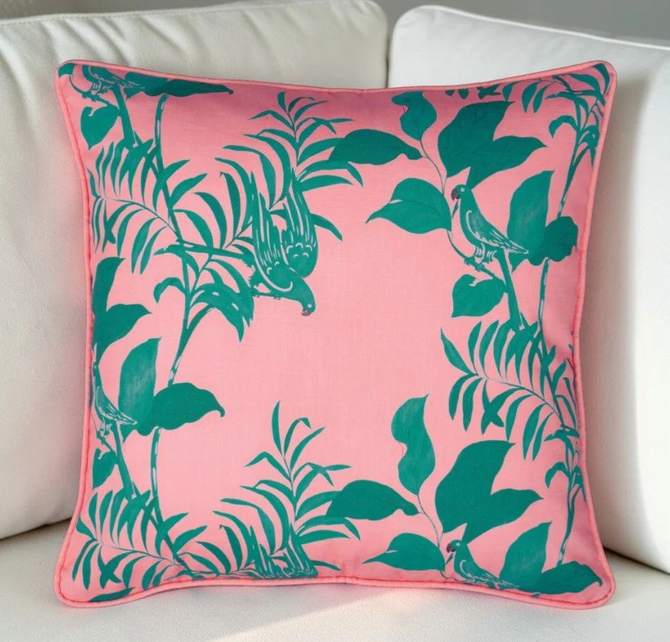 Paule Marrot Parrots Pillow Cover – Pink & Green - Image 2