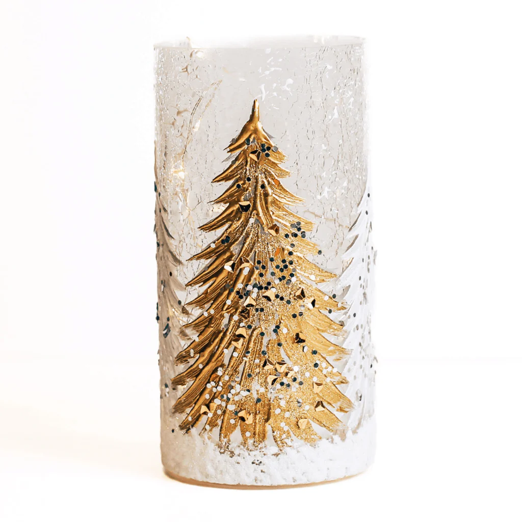 Gold Christmas Tree Glass Light Pillar - Image 2